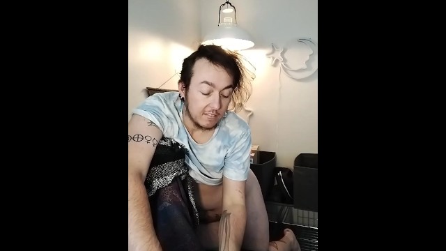 Transman Masturbates in Office Chair on Camera