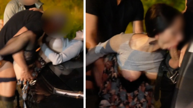 Trans Babe Gang Bang in Parking Lot