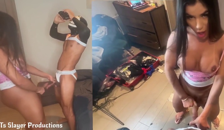 Busty Tranny Deep Anal Fucks Masked Guy