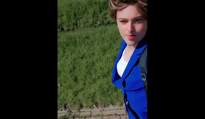 annemieke in suit flashing outdoor and pissing  ?