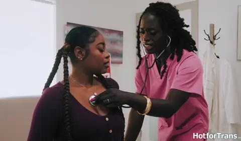 Ebony Coed Receives Handson Sex Ed From Shemale Nurse