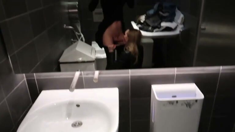 TS Girl Gets Milked by Girlfriend in Public Bathroom