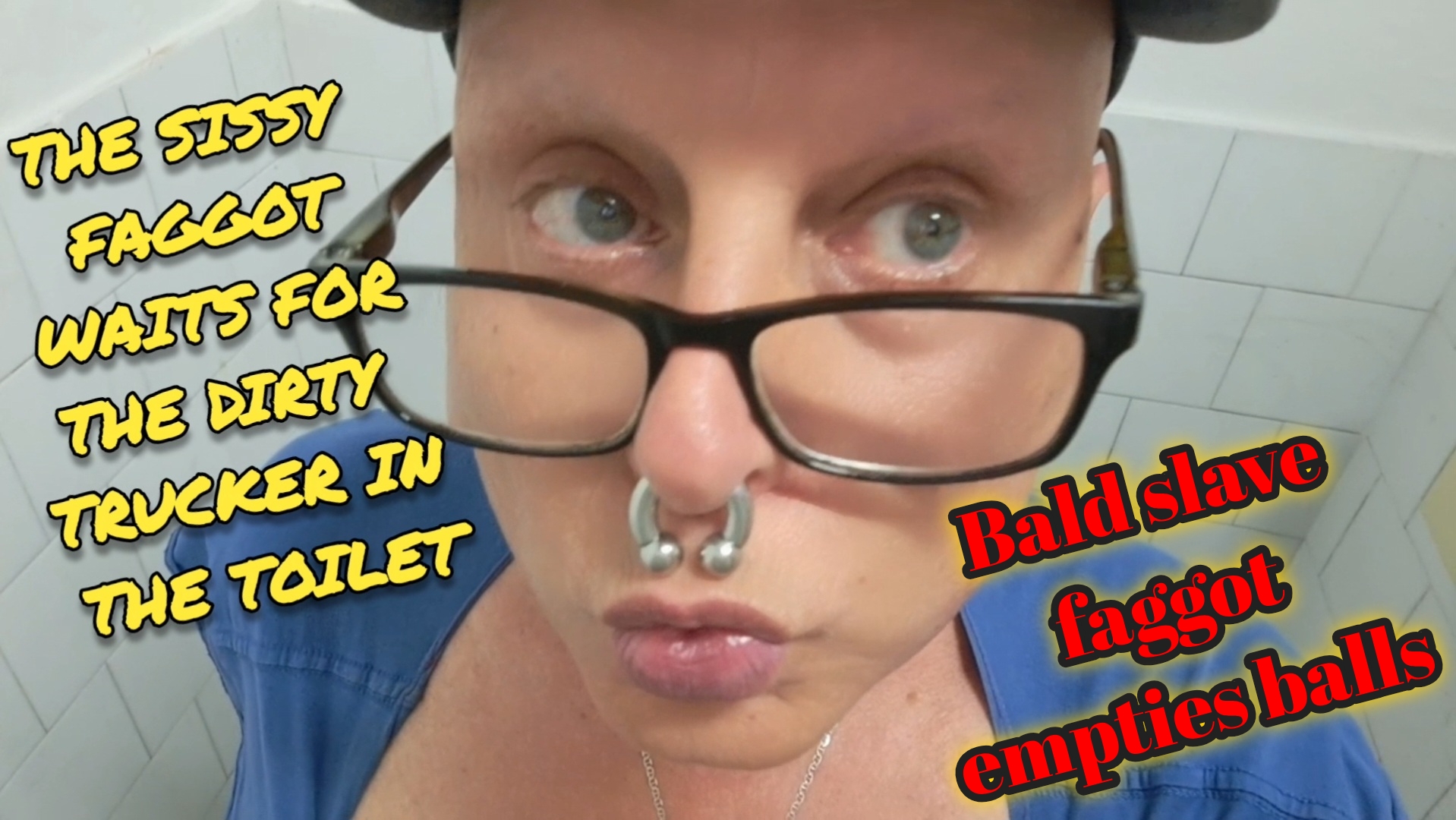 Sissy Faggot Waits in Restroom for Blowjob