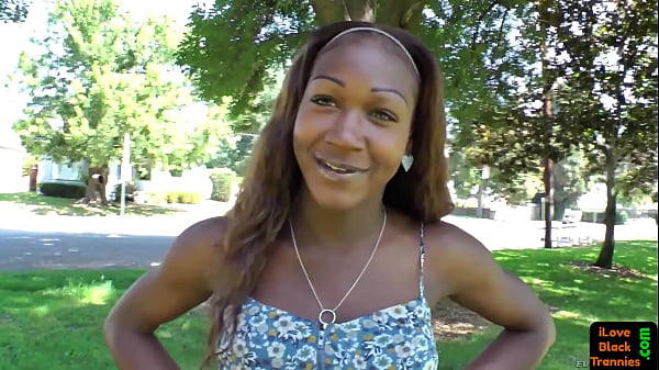 Ebony Shemale in Stockings Masturbates Alone