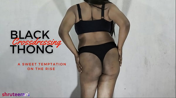 Black Thong Crossdressing TS in Solo Blowjob Scene