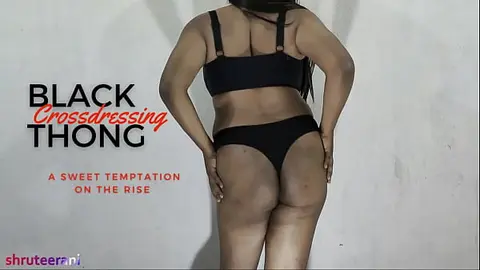 Black Thong Crossdressing TS in Solo Blowjob Scene