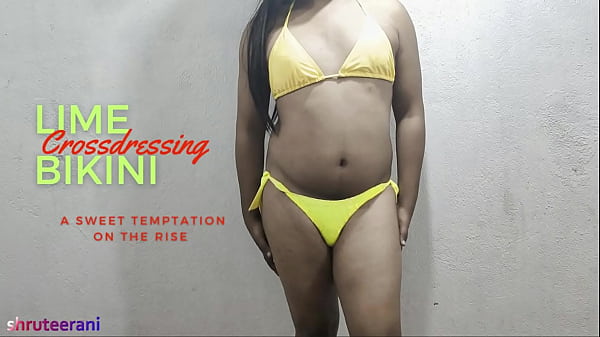 Indian Shemale Crossdresses in Lime Bikini