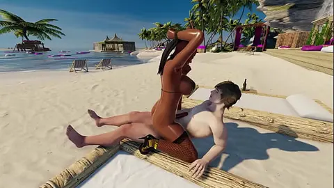 Big-Titted Shemale Sonja Fucks on Tropical Beach