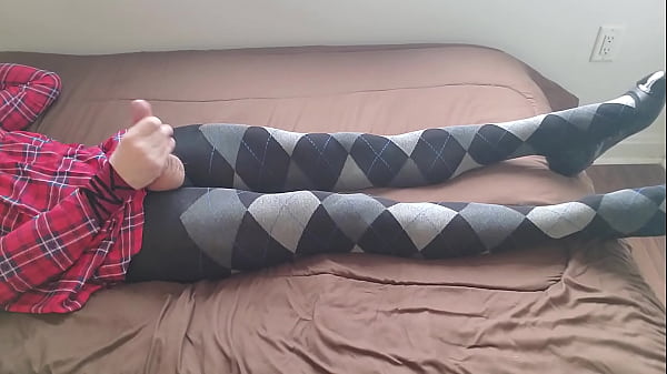 Trans Babe Masturbates in Plaid Dress