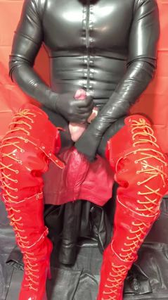 Trans Girl Masturbates in Latex Outfit