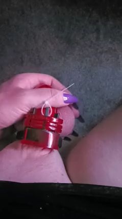 Trans Babe Plays with Cage Lock